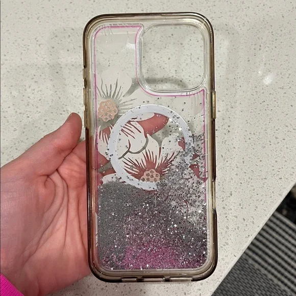 iPhone 16 Pro Max Kate Spade Floral glitter Clear Phone Case - Picture 2 of 6